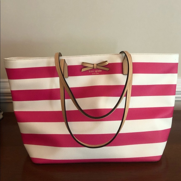 kate spade Handbags - Kate Spade Pink and White Striped zippered Tote